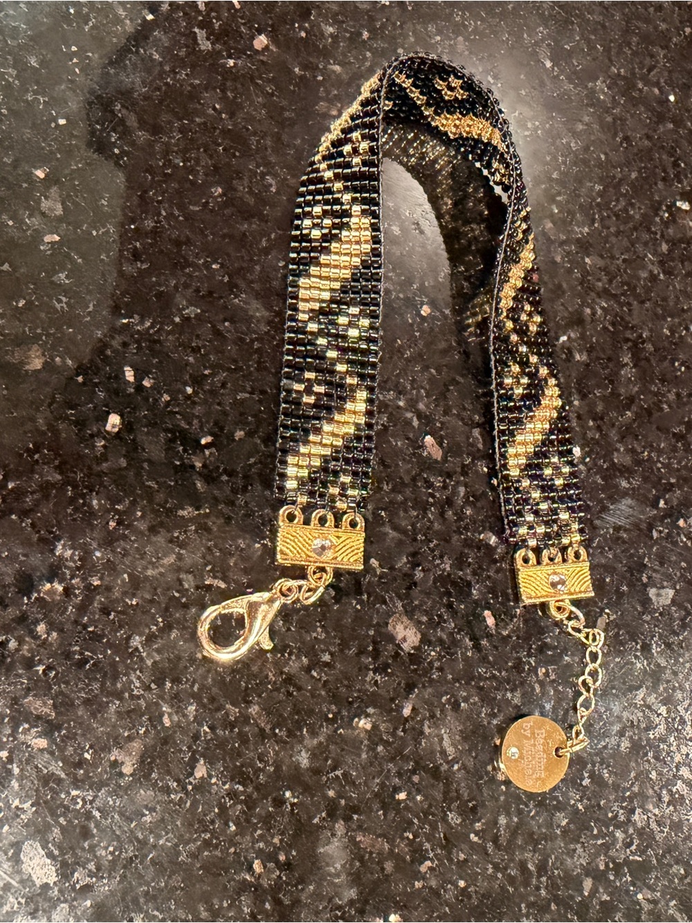 Black & Gold Art Deco Beaded Bracelet - Picture 5 of 11